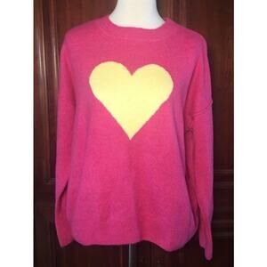 Vince Camuto Womens Hot Pink Fuzzy Heart Love Crewneck Oversized Sweater Medium